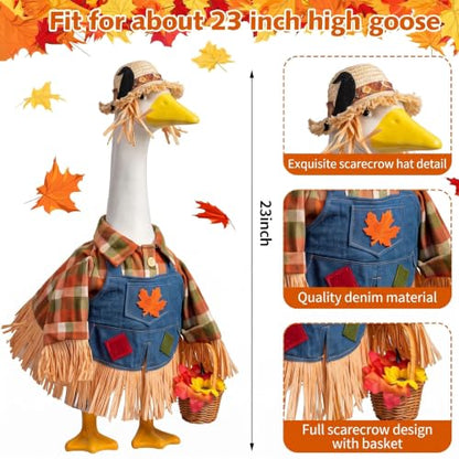 Fall Scarecrow Porch Goose Outfits Fits 23" Yard Outdoor Patio Goose Statue - color: Scarecrow