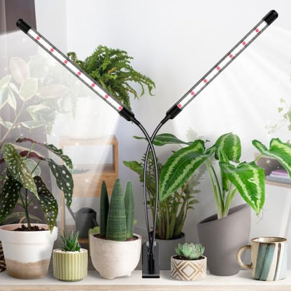 Dual-Head Clip Grow Lights for Indoor Plants, Full Spectrum Plant Lights. - size: 2 Heads