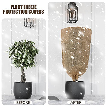 Woanger 12 Pcs 40"x24" Winter Burlap Plant Covers Bags Frost Drawstring