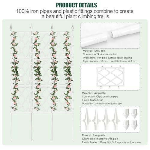 WellSign 63 Inch Metal Pipe Garden Trellis for Climbing Plants Outdoor - color: White
