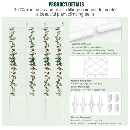 WellSign 63 Inch Metal Pipe Garden Trellis for Climbing Plants Outdoor - color: White