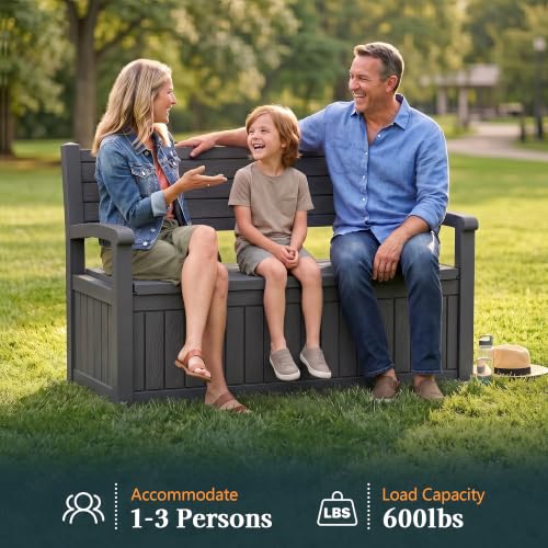 Outdoor Bench, Waterproof Garden Storage Bench, 110 Gallon Deck Box