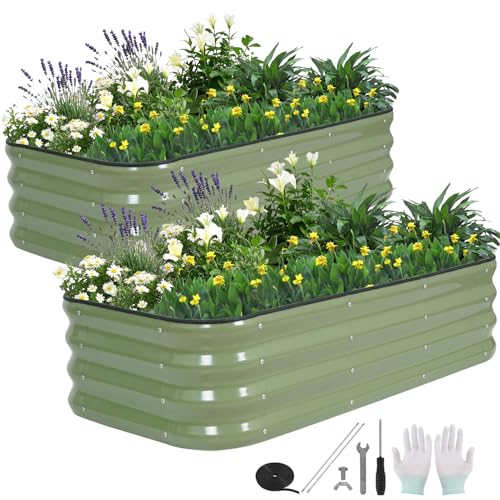 3 in 1 Galvanized Raised Garden Bed, 4x2x1ft, 2Pack, Green - color: Green, size: 4x2x1ft (2packs)