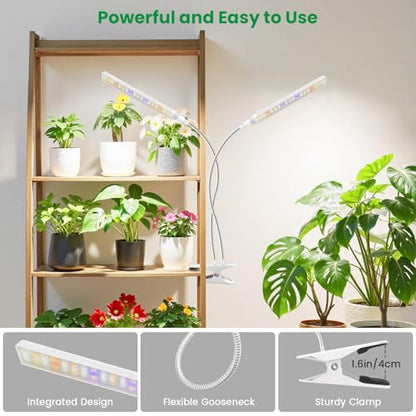 Aumtrly Plant Lights for Indoor Growing, 2 Head White Clip on Grow Lamp - color: White 1 Pack