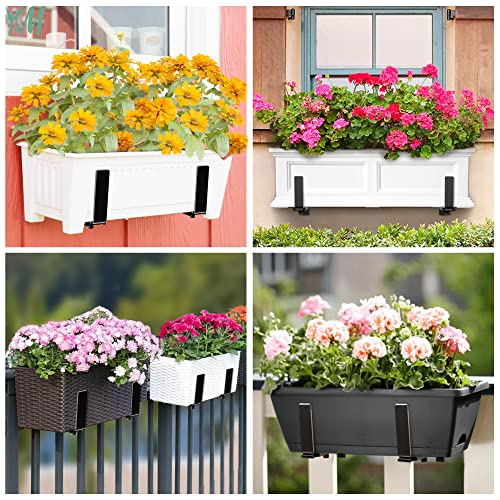 Y&M 2 Pcs Deck Railing Adjustable Planter Box Brackets (6 to 12.5 in), Universal Heavy Duty Iron Flower Box Brackets Wall Mounting Hooks for Fences, Patio, and Garden - Black (Patent Registered) - size: 2 Pcs - Black