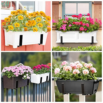 Y&M 2 Pcs Deck Railing Adjustable Planter Box Brackets (6 to 12.5 in), Universal Heavy Duty Iron Flower Box Brackets Wall Mounting Hooks for Fences, Patio, and Garden - Black (Patent Registered) - size: 2 Pcs - Black