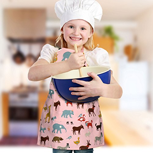 Jennice House Kids Aprons, Cotton Children Aprons with Adjustable Neck Strap Child Chef Aprons - color: Pink, size: Small