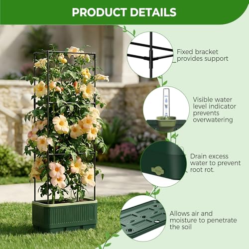 Raised Garden Bed Tomato Planter with Trellis, 52" Self Watering Tomato Planter with Water Level Indicator, Larger Rectangular Tomato Cages for Indoor & Outdoor Climbing Vegetable and Plants (1)