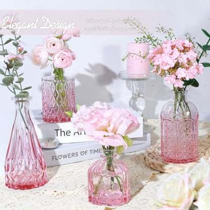 TBWIND Pink Glass Bud Vase Set of 24, Small Flower Vases - color: Pink-24pcs, size: 24Pcs