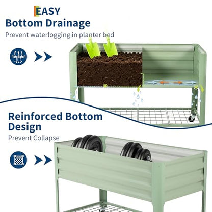 Raised Garden Bed with Cover, Galvanized Metal Elevated Planter Box with Rolling Casters & Extra Bottom Shelf, Raised Planter Box for Backyard, Patio, Balcony, 48x24x56 in, Green