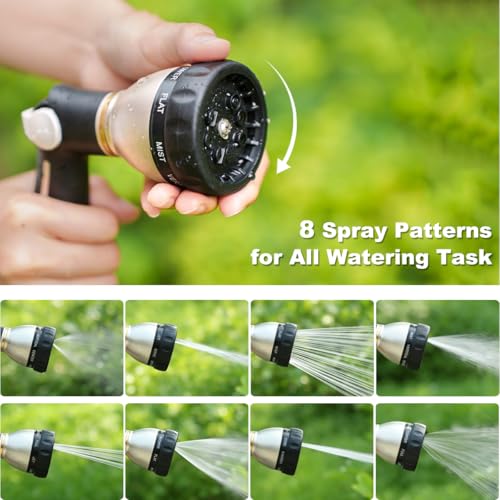 FANHAO Metal Thumb Control Garden Hose Nozzle Heavy Duty, 8 Spray Patterns - color: Black