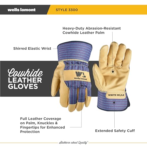 Wells Lamont Men's Cowhide Leather Palm Safety Cuff Work Gloves, Medium - size: Medium (Pack of 1)
