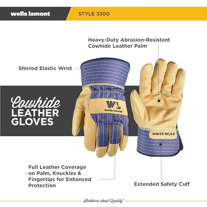 Wells Lamont Men's Cowhide Leather Palm Safety Cuff Work Gloves, Medium - size: Medium (Pack of 1)