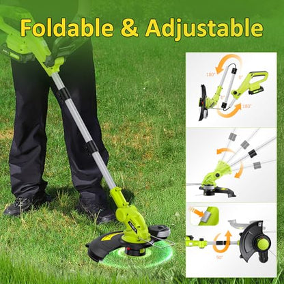 Electric String Trimmer Cordless with 2.0Ah Battery & Charger 20V Lawn Tool - color: Green
