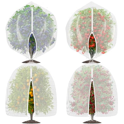 OZMI 4 Pack Fruit Tree Blueberry Bush Netting Cover, 4.6Ft x 5.9Ft Reusable Bird Netting for Garden Protection with Zipper & Drawstring, Shrubs Tomato Strawberry Plant Bushes Protector - size: 4.6 x 5.9 FT