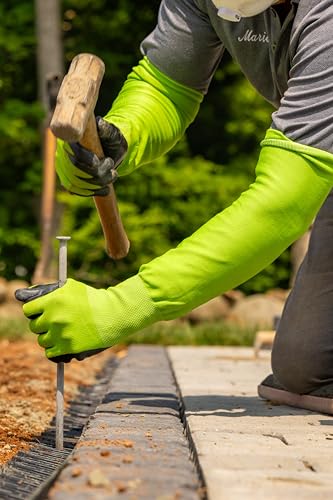 Long Sleeve Gardening Gloves Nitrile-Coated No Slip Grip Cut Proof - color: Green, size: Large