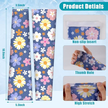 Gardening Sleeves for Women UV Sun Protection with Thumb Hole Anti-Scratch - color: Deep Blue Flower