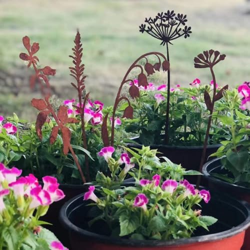 Metal Flowers Garden Stakes - color: Rusty
