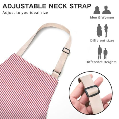 BeLuyi 2 Pack Adjustable Bib Apron with 2 Pockets Chef Cooking Kitchen Restaurant Aprons for Women Men - color: Red Pinstripes