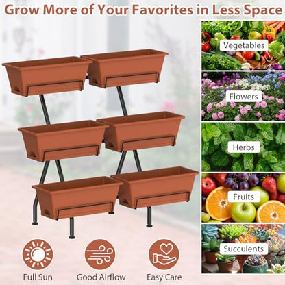 3-Tier Vertical Garden Planter with 6 Boxes, 31" Tall Raised Garden Bed - color: Brick Red, size: 3-Tier