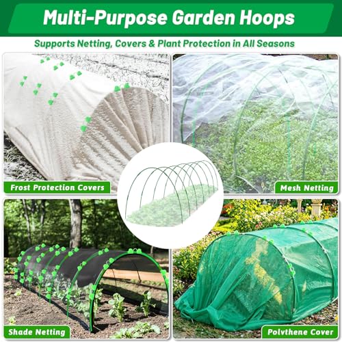 Garden Mesh Netting Kit, 7 Sets Garden Hoops with 10x30 ft Garden Covers - color: Green