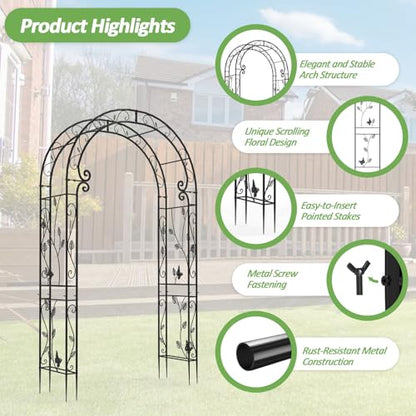 Sturdy Metal Garden Arch with Rust-Resistant Finish,Garden Abor-88 H*51" L - size: 88"(H)*51"(L)*17"(W)