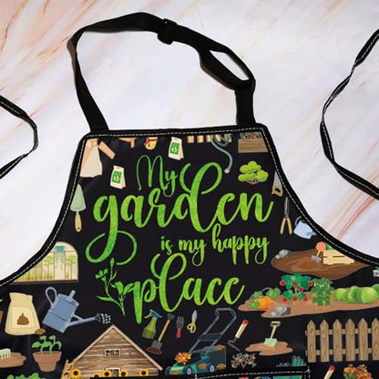 WZMPA Gardening Apron With Pockets Gardener Gifts The Garden Is My Happy Place Adjustable Apron For Gardener Florist - color: Happy Place F Ap