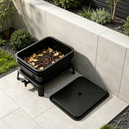 Worm Composting Bin 3-Layer Stackable Outdoor Composter for Kitchen Scraps