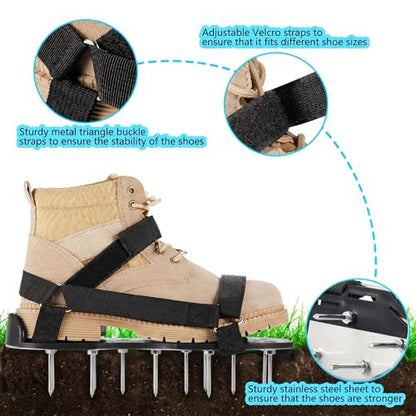 Lawn Aerator Shoes Pre-Assembled - 26 Heavy Duty Steel Spikes (2.4"), Stainless Steel Base Plate, Adjustable Metal Buckle Straps - Walk Behind Grass Aerator Sandals for Yard Lawn Care - color: Black-1