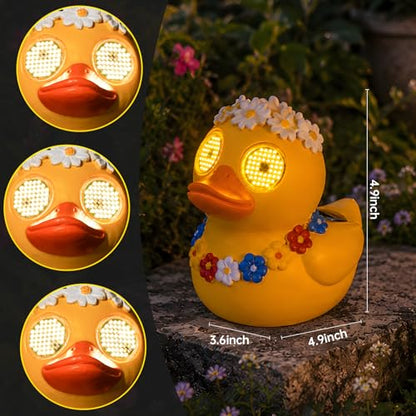 Solar Duck Garden Statue，Outdoor Duck Decor with Solar Moving Led Eyes