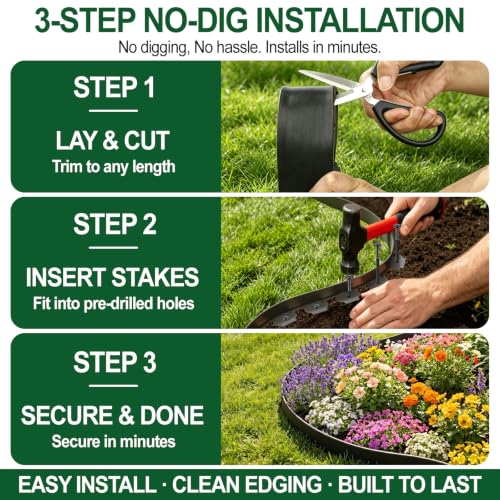Landscape Edging Border, 2 in x 100 ft No Dig Garden Border, 150 Spikes - size: 100FT-2inch