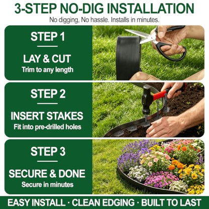 Landscape Edging Border, 2 in x 100 ft No Dig Garden Border, 150 Spikes - size: 100FT-2inch