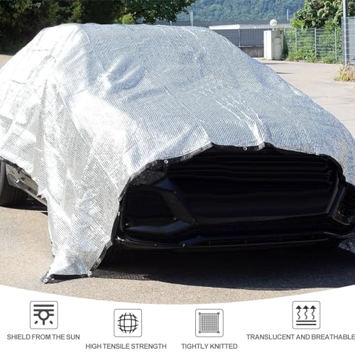 Shade Cloth-Thickened and Encrypted 80% Aluminum Shade Cloth for Greenhouse Balcony Garden,Outdoor Pergola,Lawn,Cars.Easy Hanging with Edges and Holes,Silver Heat Reflective Tarp - size: 10ft×26ft