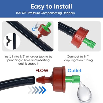 0.25 GPH Pressure Compensating Drippers for Irrigation System,50 Pack - size: 0.25 GPH 50PCS