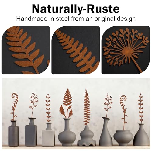 5 Pcs 14.2'' Rusty Metal Flowers and Plants, Rustic Fern Leaf Garden Stakes - color: 5pc