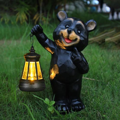 Solar Bear Garden Statue, Resin Figurine with Hanging Solar Lantern Outdoor Decor - style: bear 2