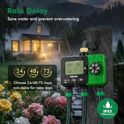 RESTMO 3-Zone Sprinkler Timer for Garden Hose with Brass Inlet