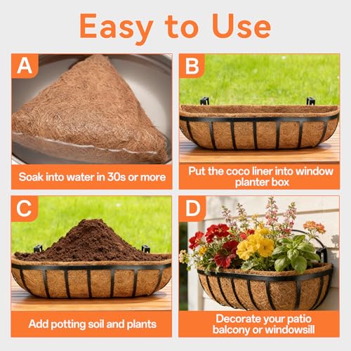 Halatool 30" Coco Liners for Planters, 3Pcs Coconut Liners for Window Boxes - size: 30in