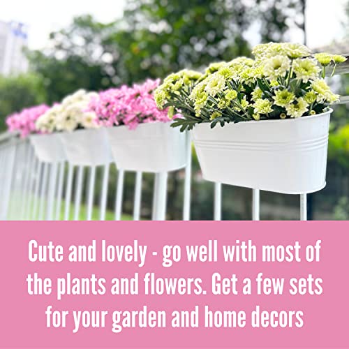 LaLaGreen Outdoor Rail Planter (11.8 in, 8 Pack) White Metal Fence Buckets - size: 11.8" (30 cm) x 8 Pack