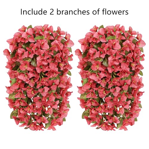 2 PCS Bougainvillea Artificial Hanging Flowers Plants for Outdoors, Red - color: Red B