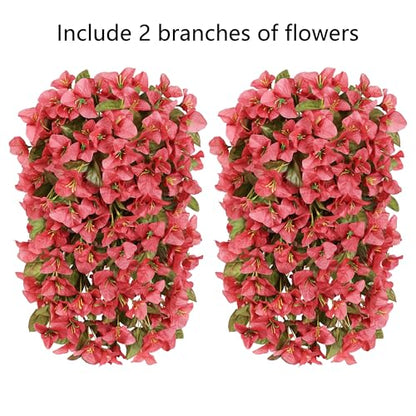 2 PCS Bougainvillea Artificial Hanging Flowers Plants for Outdoors, Red - color: Red B