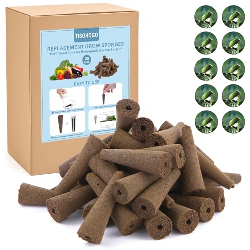 30 Pack Grow Sponges, Seed Pods Replacement Root Growth Sponges Compatible with AeroGarden, Moldy-Free, Kit with 10 Pod Labels for Hydroponic Indoor Garden System - size: 30 Pack Round Sponges