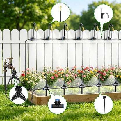 Thiswing 100 FT 360° Adjustable Irrigation System with Stake Holders - size: 100FT