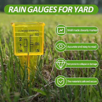 10PCS Rain Gauges Outdoor 1.5" Transparent Sprinkler Rain Gauge for Lawn with Wide Mouth Water Measuring Tool (Yellow)