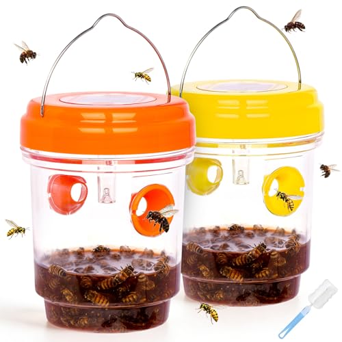 2 Pack Solar Wasp Traps Outdoor Hanging - color: Orange & Yellow