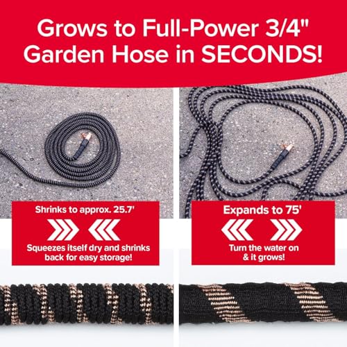Pocket Hose 75 FT Copper Bullet Expandable Garden Hose w/10 Pattern Thumb Spray Nozzle AS SEEN ON TV 650psi 3/4 in Patented Lead-Free Ultra-Lightweight Solid Copper Anodized Aluminum - size: 75 Ft