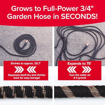 Pocket Hose 75 FT Copper Bullet Expandable Garden Hose w/10 Pattern Thumb Spray Nozzle AS SEEN ON TV 650psi 3/4 in Patented Lead-Free Ultra-Lightweight Solid Copper Anodized Aluminum - size: 75 Ft