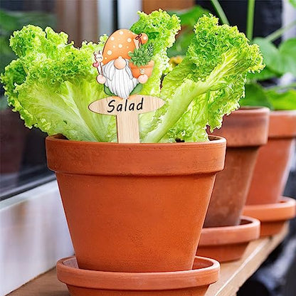 20pcs Garden Markers - Wooden Plant Labels with Funny Gnome Designs for Flowers & Vegetables