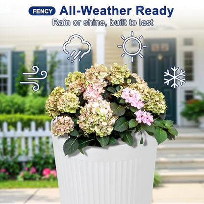FENCY Self Watering Tall Planters Set of 2, White Round - color: White-round Ribbed