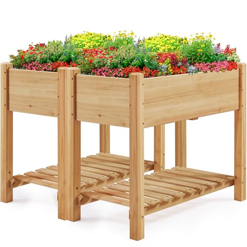 Yaheetech 34" Raised Garden Bed with Legs, Wooden Planter Box, 2Pcs - color: Light Brown, size: 34" L x 18" W x 30" H(Set of 2)
